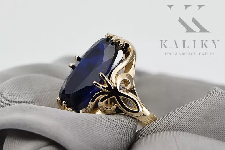  Safír 14k žluté zlato Vintage vrc082y